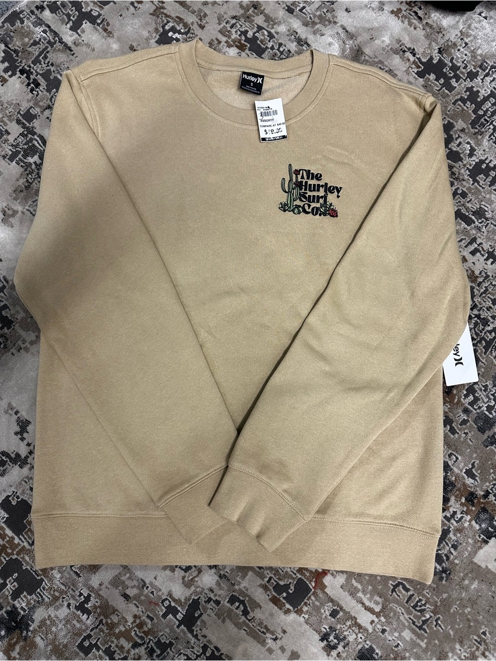 Hurley Men’s Tan Desert Crewneck with Embroidered Cactus Logo